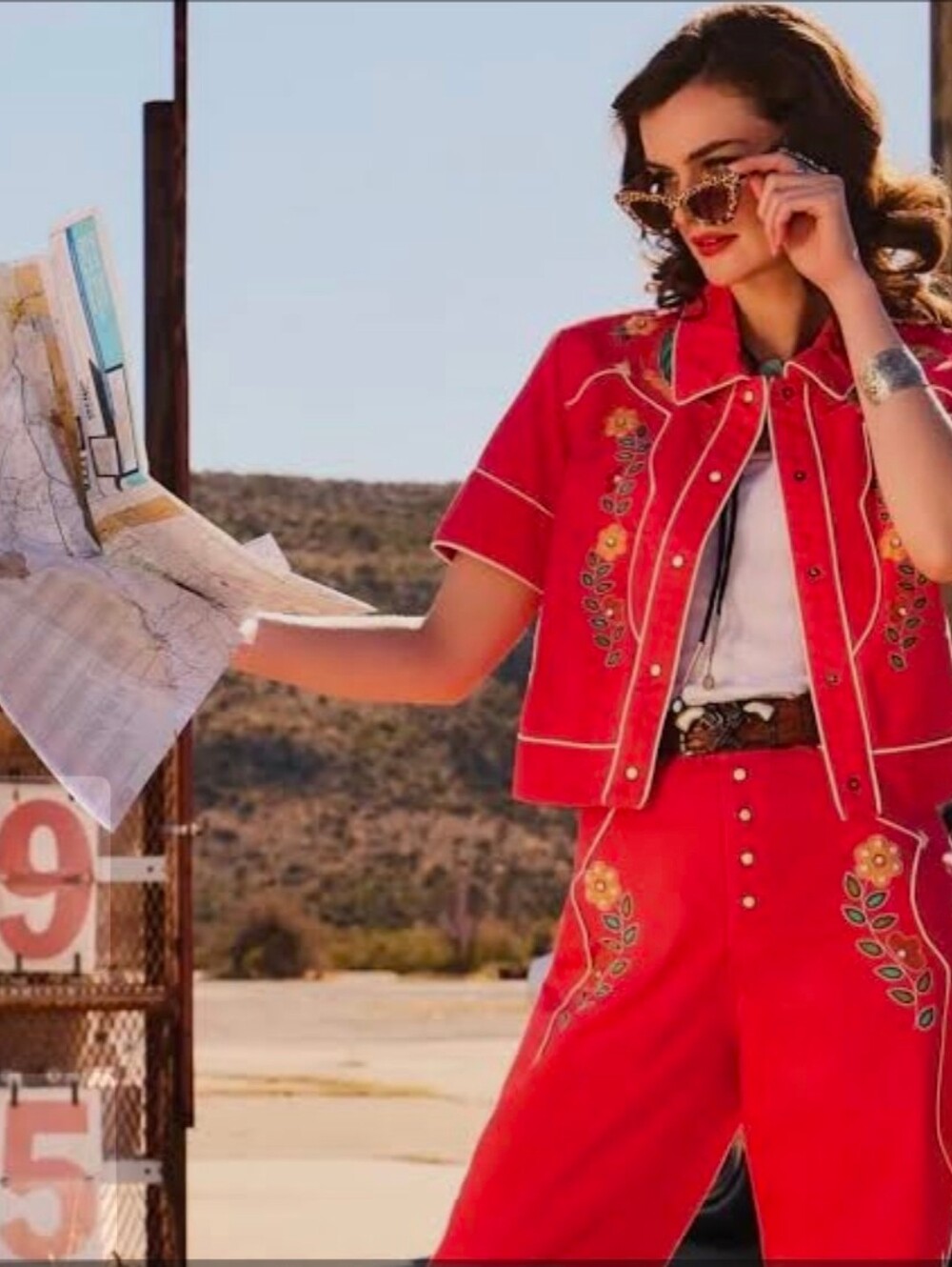 Embroidered Red Western Two-Piece Set